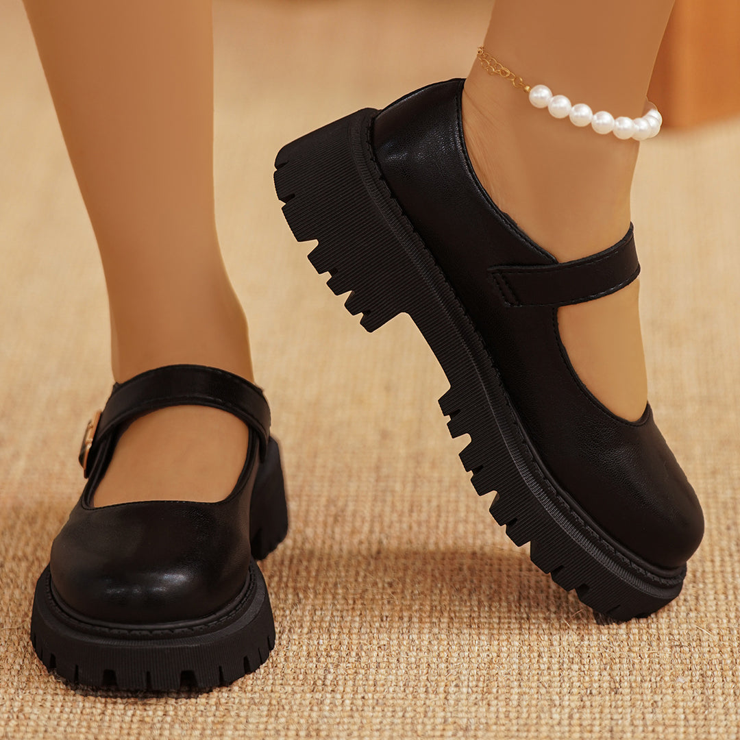 Damen Mary-Jane Slipper mit gepolsterter Plateausohle und verstellbarem Schnallenriemen Drune