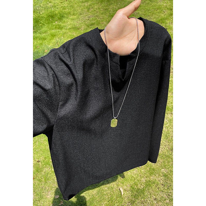Damen Baumwolle Langarmshirt mit Stehkragen Drune