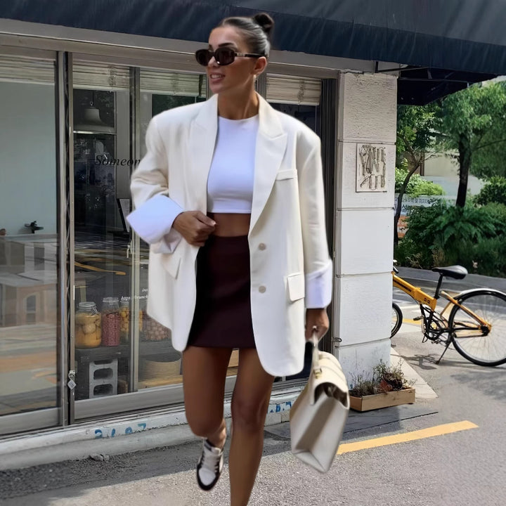 Damen Elegante Oversized-Blazerjacke mit praktischen Taschen Drune