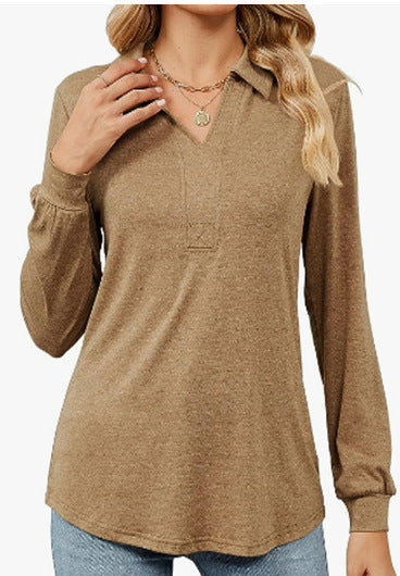 Damen Langarm-Bluse mit Polokragen und eleganter Passform Drune