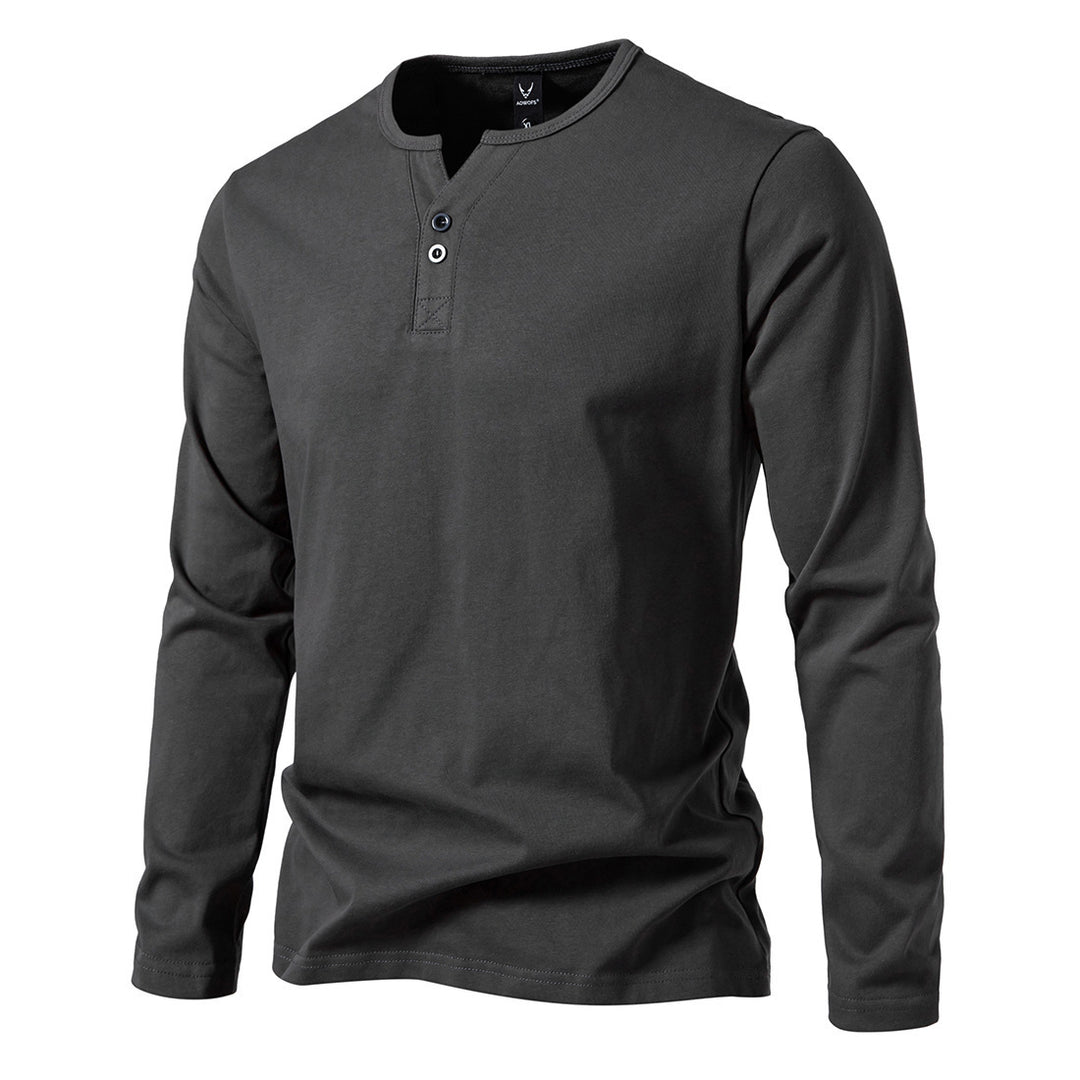Herren nan langärmeliges Henleyshirt mit Knopfleiste, Rundhalsausschnitt und schlanker Passform Drune