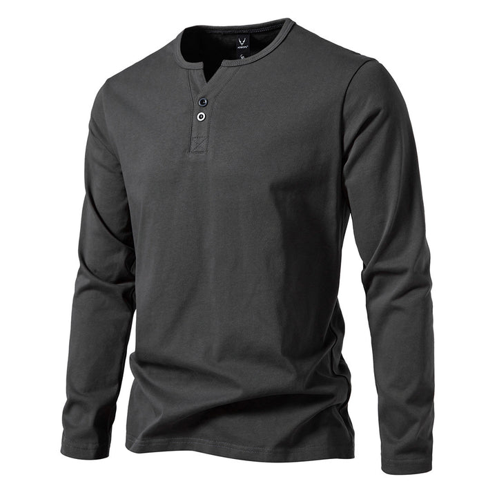 Herren nan langärmeliges Henleyshirt mit Knopfleiste, Rundhalsausschnitt und schlanker Passform Drune
