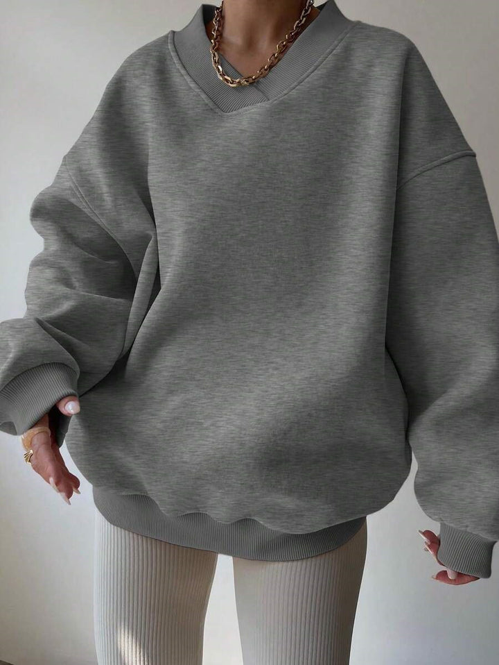 Damen Oversized V-Ausschnitt Sweatshirt mit verstärktem Rippkragen und extraweitem Cut Drune