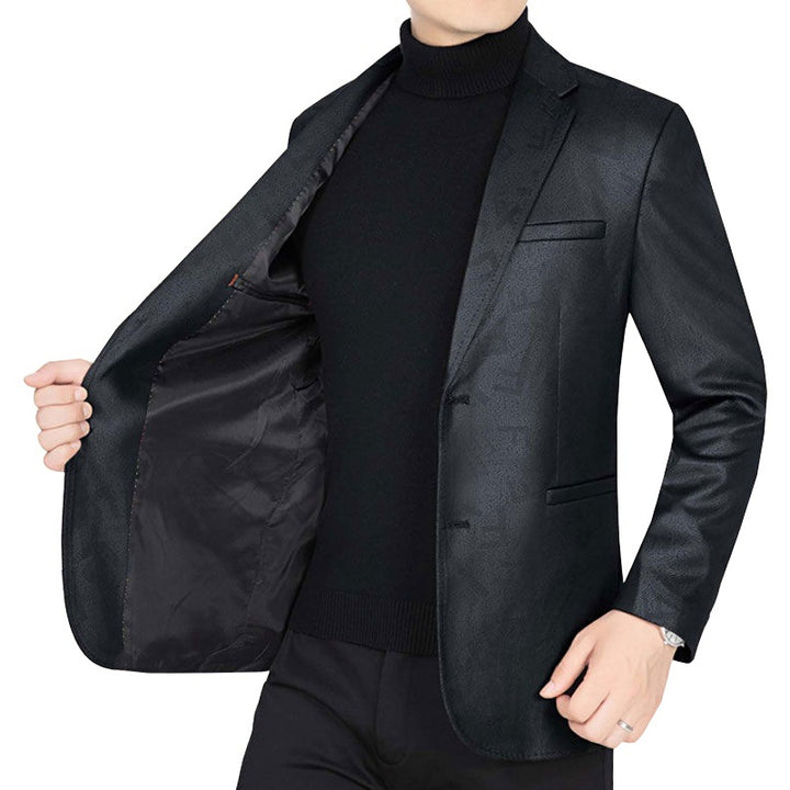 Herren Slim-Fit Sakko in Lederoptik mit fallendem Revers Drune
