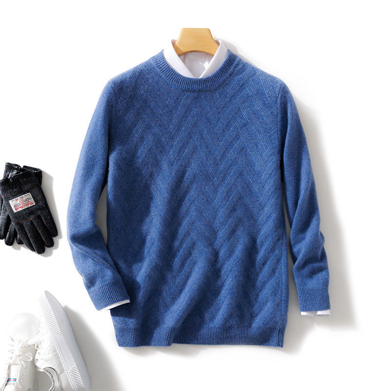 Herren Feiner Rundhalspullover aus Kaschmir‑Mix mit Chevron‑Struktur Drune