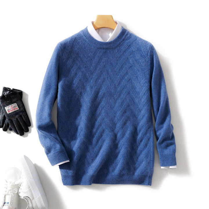 Herren Feiner Rundhalspullover aus Kaschmir‑Mix mit Chevron‑Struktur Drune
