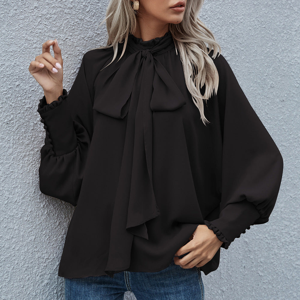 Damen Bluse mit Schleifenkragen und voluminösen Ärmeln Drune