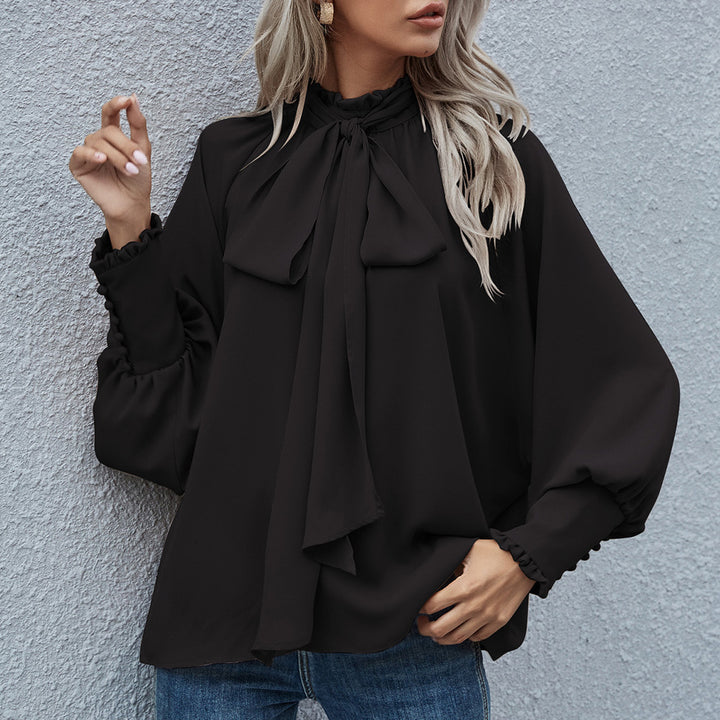 Damen Bluse mit Schleifenkragen und voluminösen Ärmeln Drune