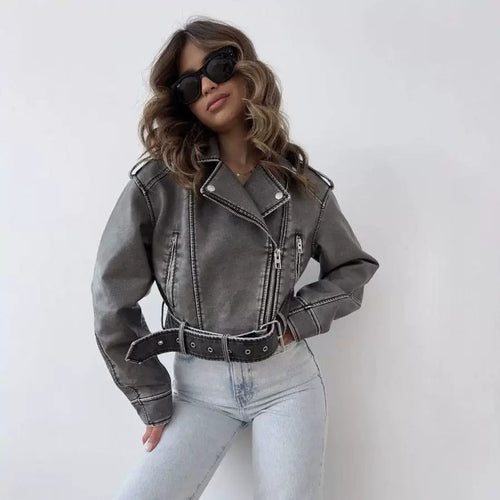 Damen modische Bikerjacke im cropped Design mit raffinierten Reißverschlüssen Drune