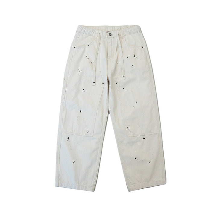 Unisex Weite Canvas-Hose mit elastischem Bund, Tunnelzug und Paint‑Splatter‑Details Drune