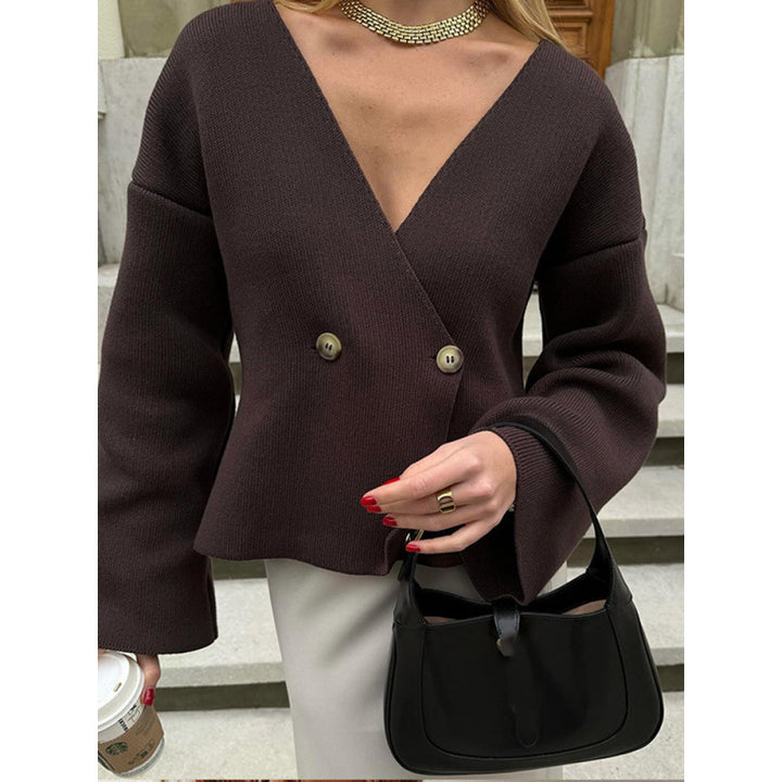 Damen modischer Wickelpullover mit stylischen Schößchen Drune