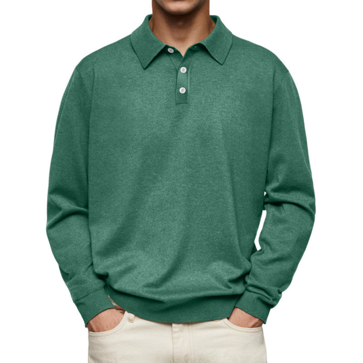 Herren Feinstrick Langarmpoloshirt mit Umlegekragen und Knopfleiste Drune