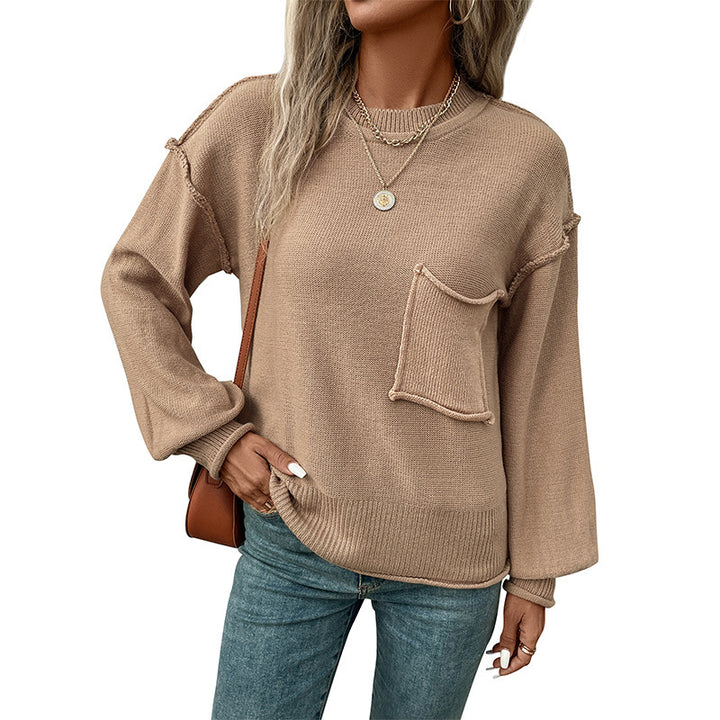 Damen Lässiger Strickpullover mit aufgesetzter Tasche Drune