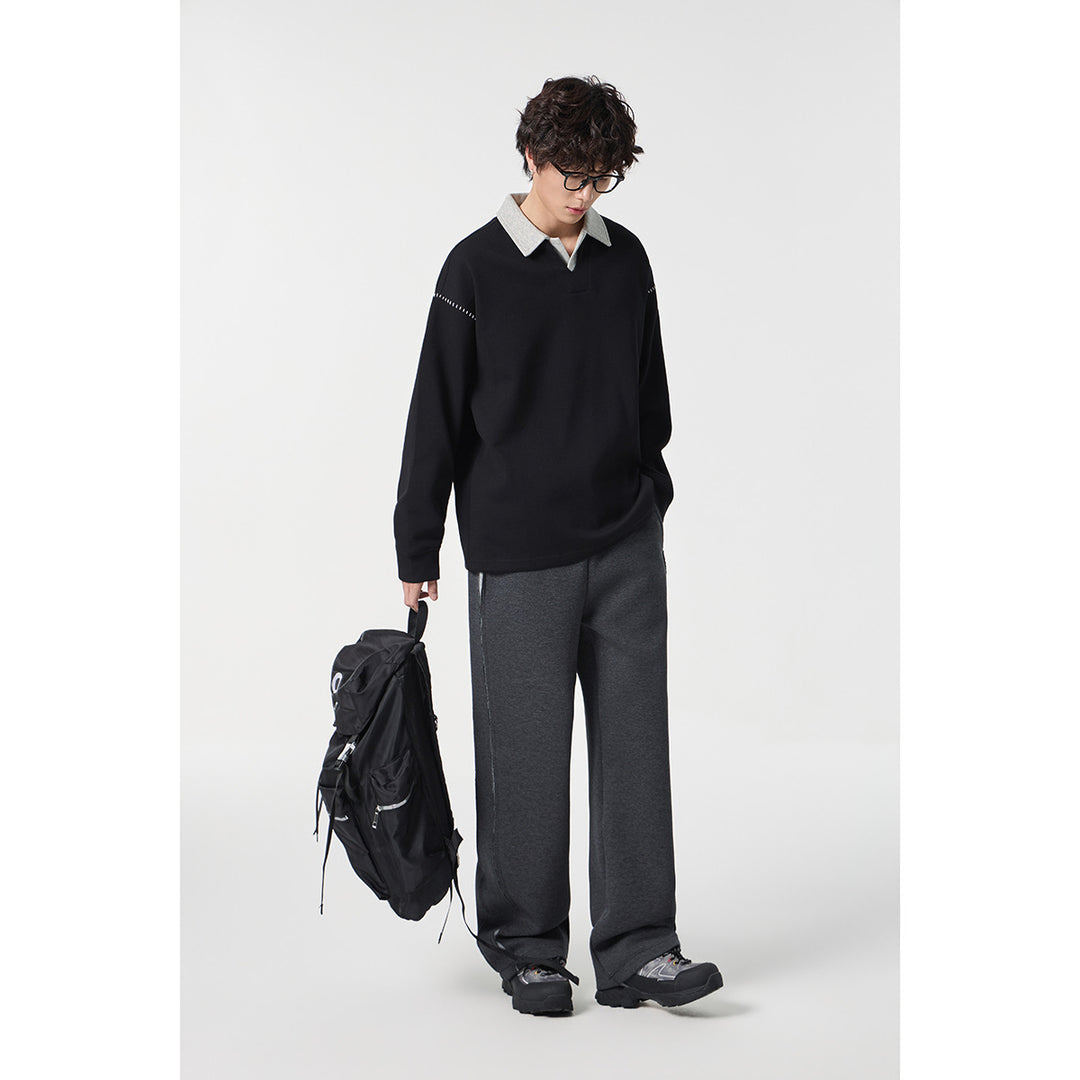 Herren Relaxed-Sweatshirt mit Polokragen und dekorativer Schulternaht Drune