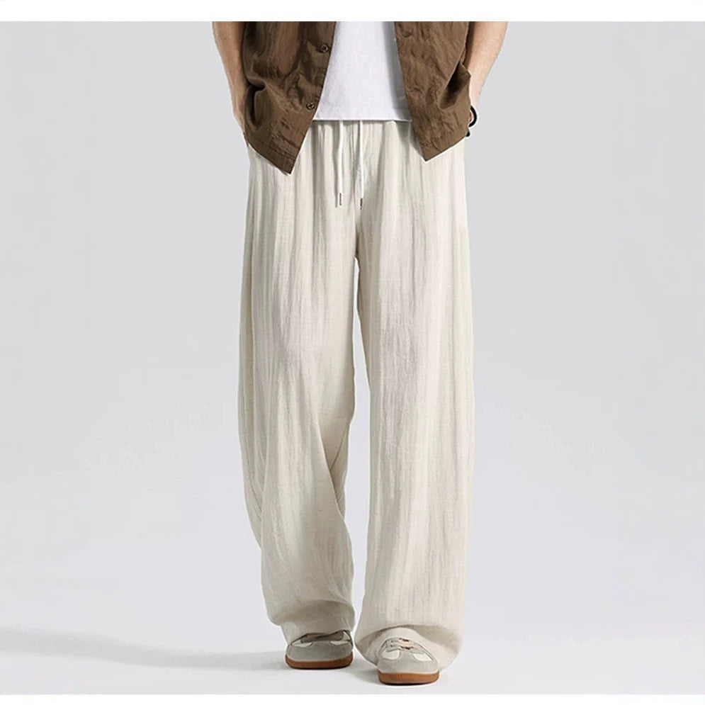 Herren Weite Leinenhose im Oversize-Stil mit Kordelzug und Seitentaschen Drune