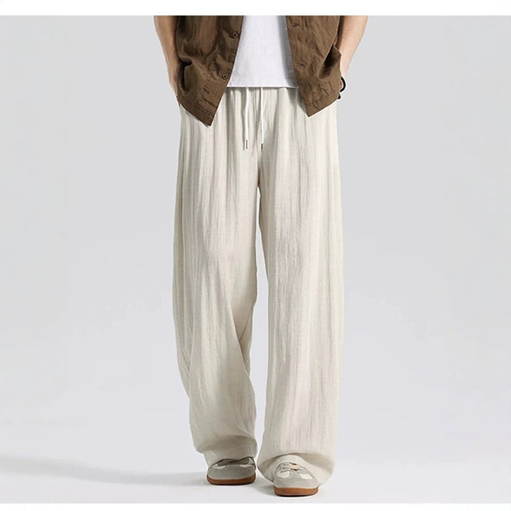 Herren Weite Leinenhose im Oversize-Stil mit Kordelzug und Seitentaschen Drune
