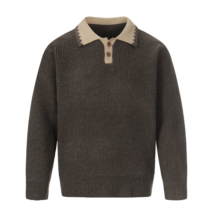 Herren Grobstrick-Polopullover mit Kontrastkragen und Halbknopfleiste Drune