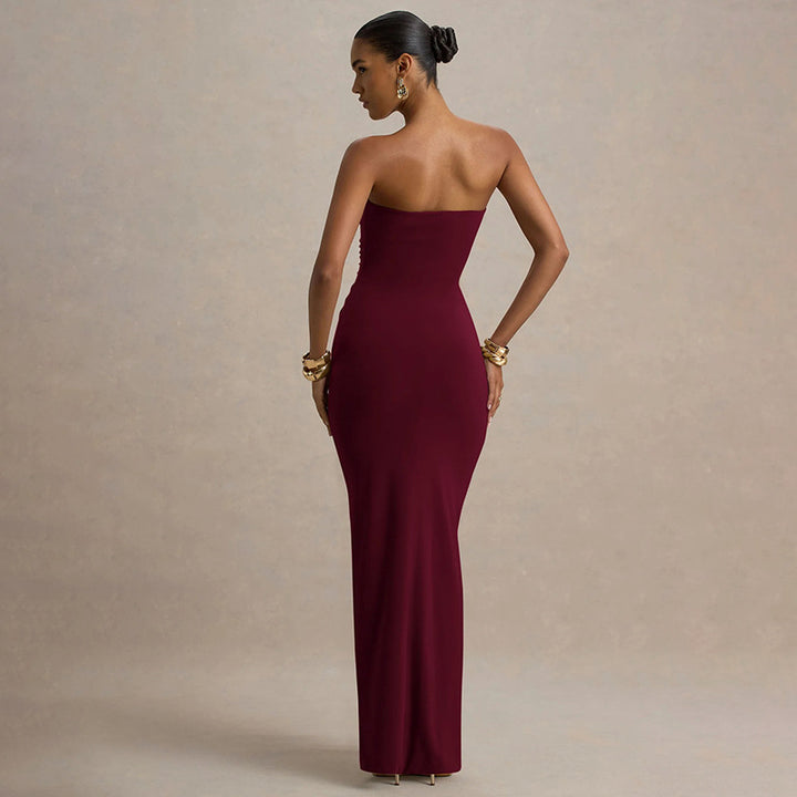 Damen Maxikleid mit schickem trägerlosem Design und figurschmeichelnder Raffung Drune