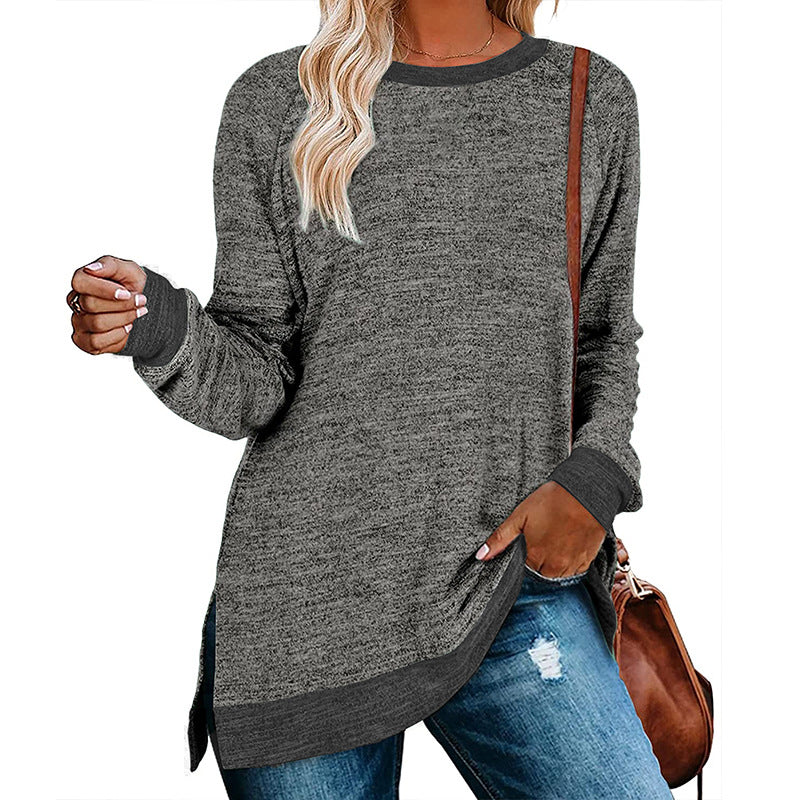 Damen lässiges Oversized Langarmshirt mit abgesetztem Saum Drune