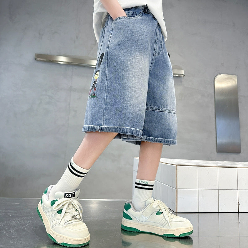 Unisex lässige Denim-Shorts mit abnehmbarem Aufdruck Drune