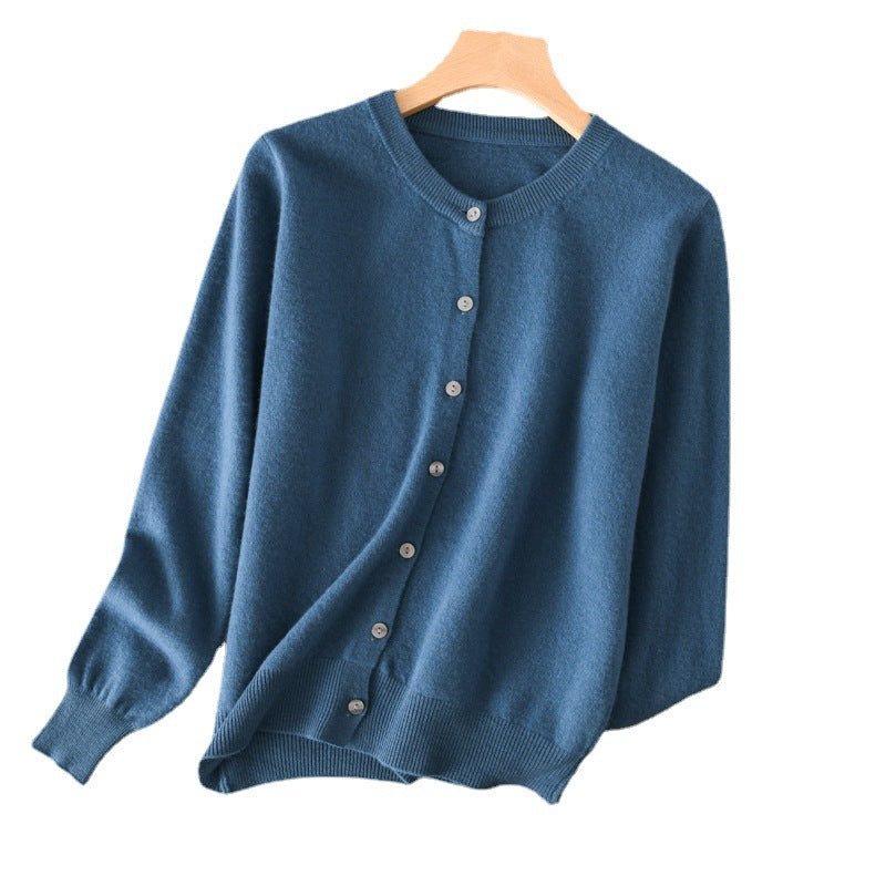 Damen Leichter Rundhals-Knopfcardigan in Kaschmiroptik mit feiner Rippkante und lässiger Silhouette Drune