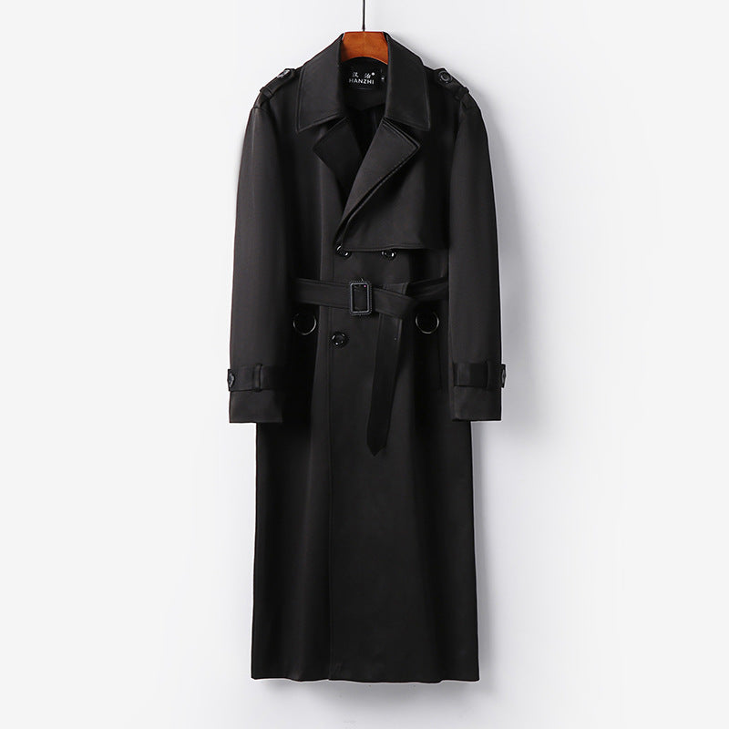 Herren Eleganter knöchellanger Trenchcoat mit verdeckter Knopfleiste und Taillengürtel Drune