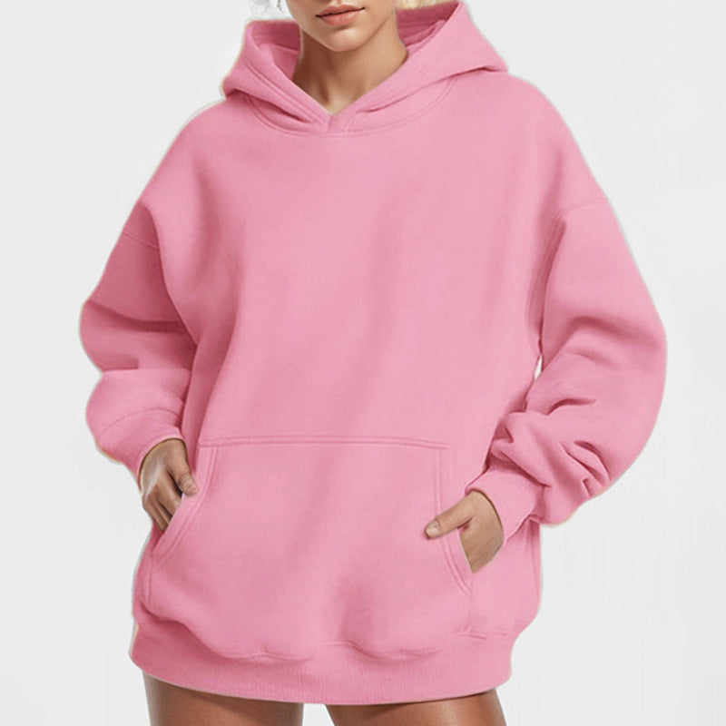 Damen nan oversized Kapuzenpullover mit Kängurutasche, French-Terry Innenfutter und überschnittener Schulter Drune