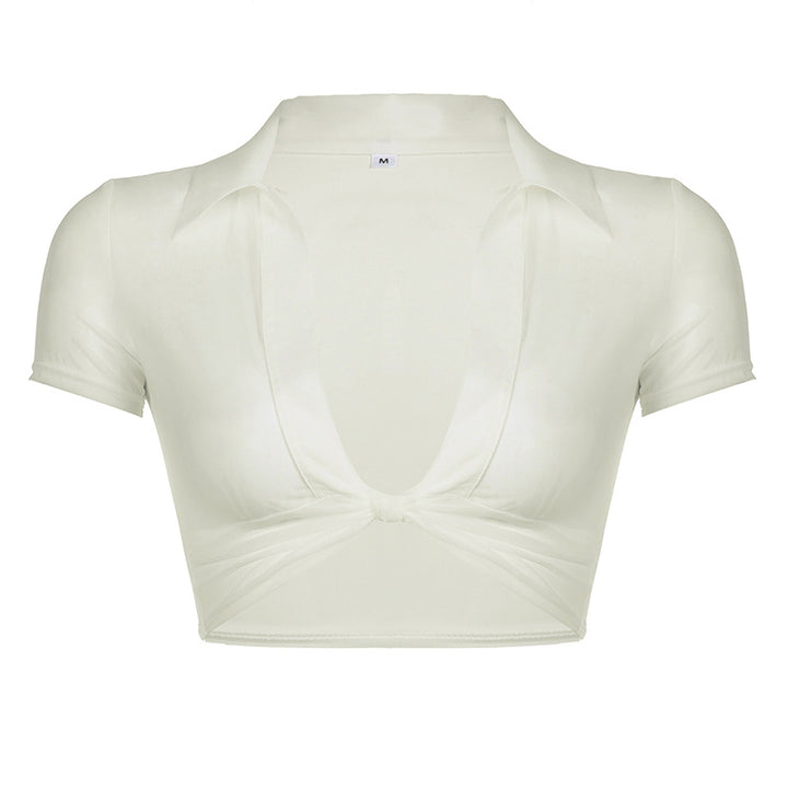 Damen cropped Oberteil mit tiefem V-Ausschnitt und zarter Knotendetailierung Drune