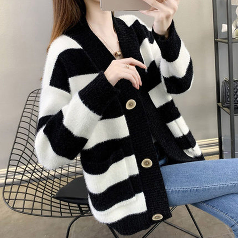 Damen Strickcardigan mit Taschen und Knopf Drune
