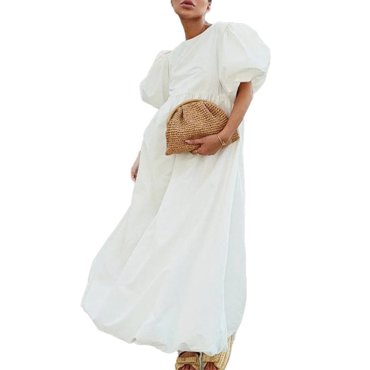 Damen Maxikleid mit voluminösen Ärmeln und hohem Taillenansatz Drune