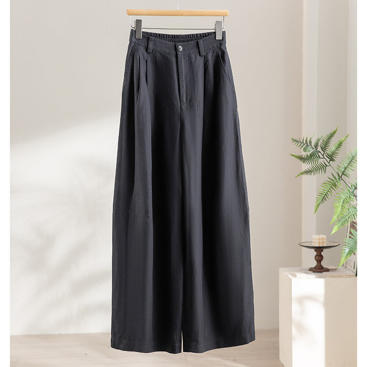 Damen Leichte High-Waist Palazzo-Hose mit vorderer Bundfalte, teilelastischem Bund und seitlichen Eingrifftaschen Drune