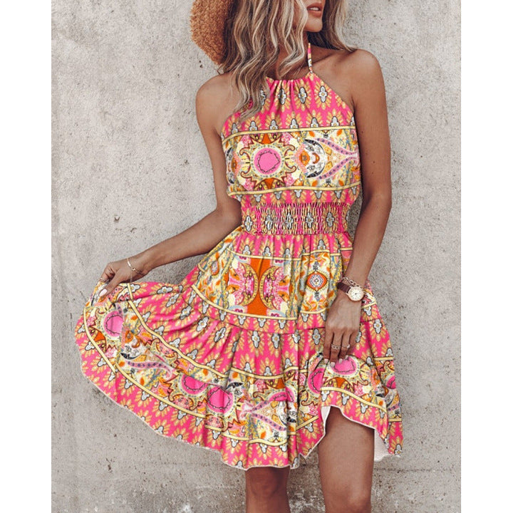Damen Freizeitkleid mit floralen Druckdetails und Taillengürtel Drune