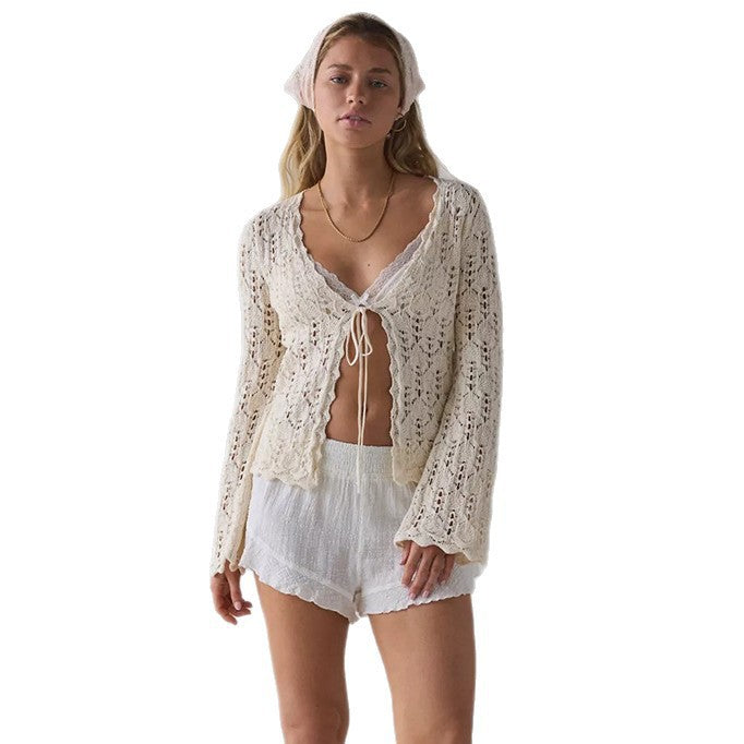 Damen luftiger Häkelstrick-Cardigan Drune