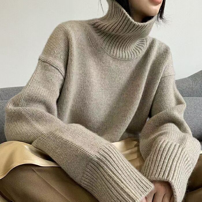 Damen Oversized Rollkragenpullover mit strukturiertem Muster Drune