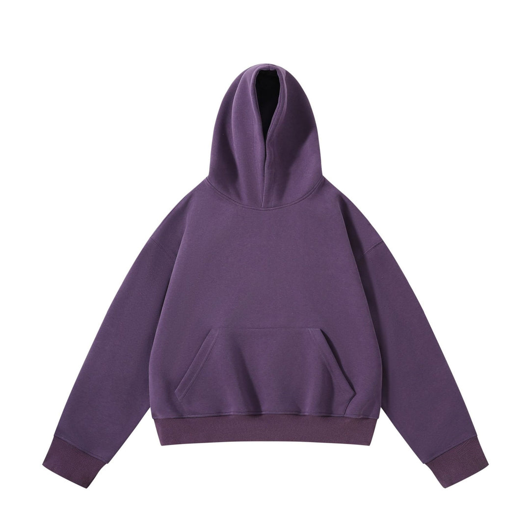 Unisex schwerer Oversize-Kapuzenpullover mit doppellagiger Kapuze Kängurutasche und breitem Rippbund Drune