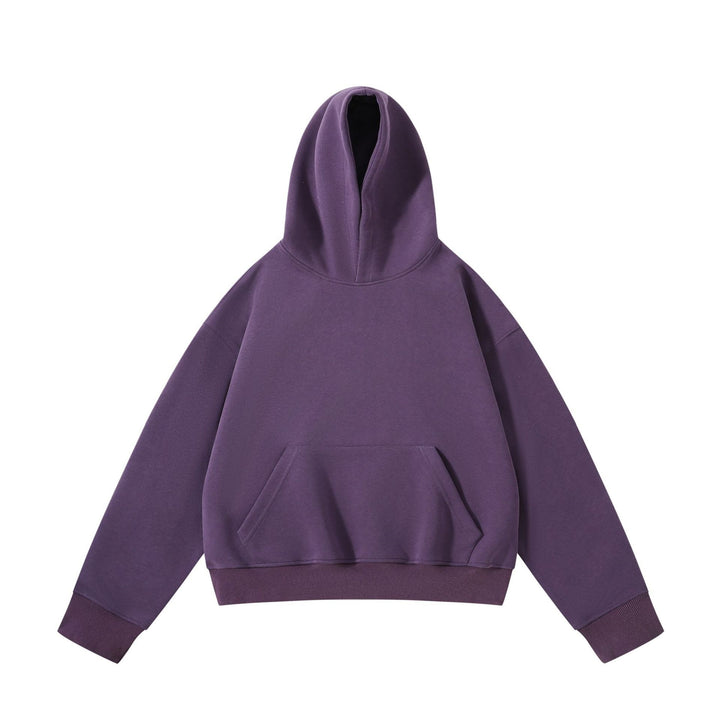 Unisex schwerer Oversize-Kapuzenpullover mit doppellagiger Kapuze Kängurutasche und breitem Rippbund Drune