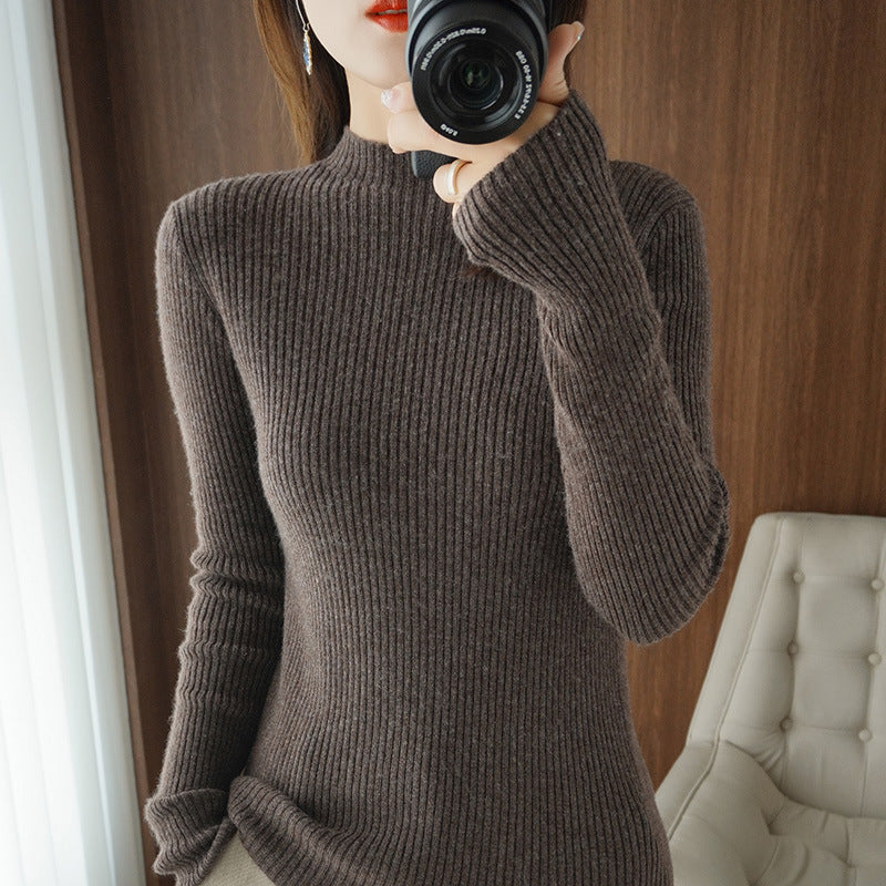 Damen Luxus-Feinstrickpullover mit schmaler Rippenstruktur und kurzem Stehkragen Drune