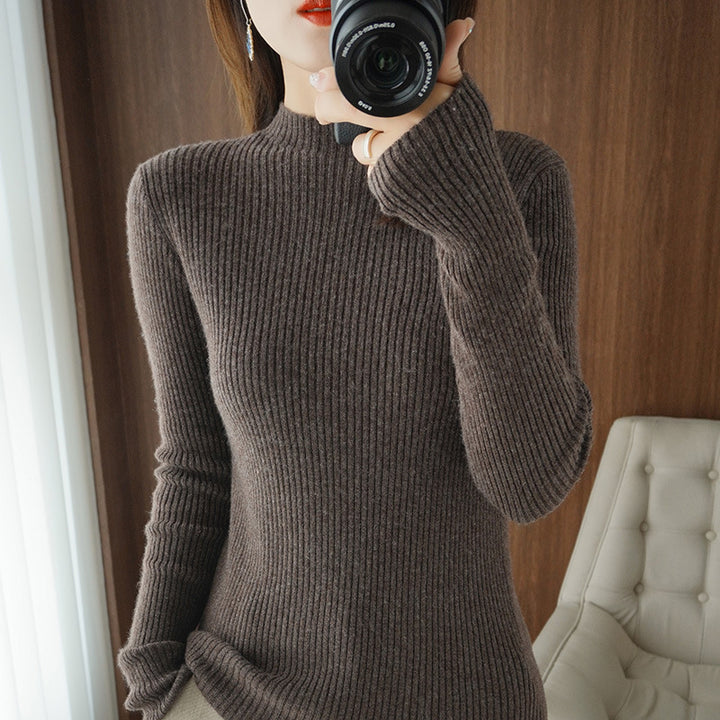 Damen Luxus-Feinstrickpullover mit schmaler Rippenstruktur und kurzem Stehkragen Drune