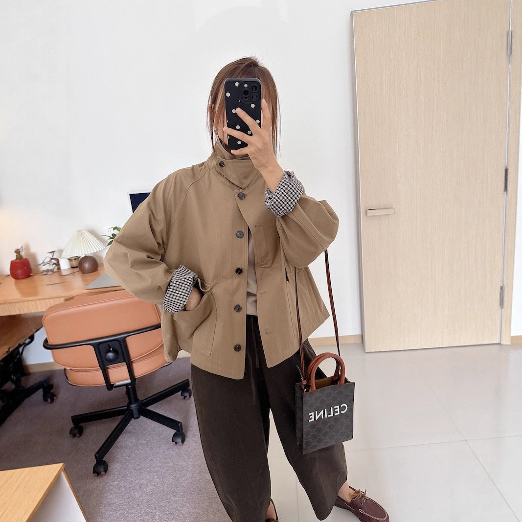 Damen Kurzjacke im Worker-Stil mit Cordkragen und aufgesetzten Pattentaschen Drune
