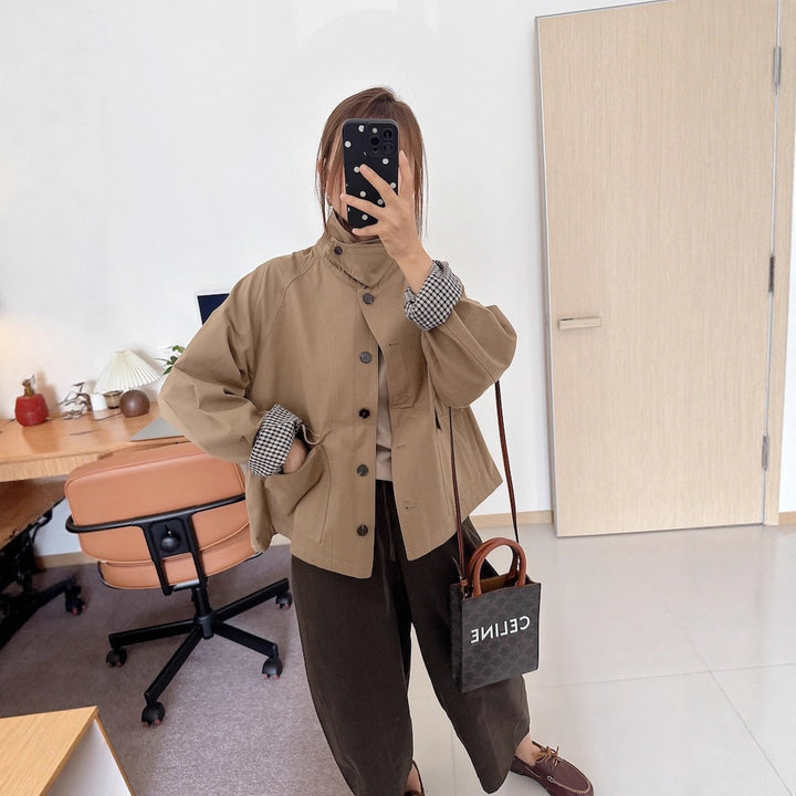 Damen Kurzjacke im Worker-Stil mit Cordkragen und aufgesetzten Pattentaschen Drune