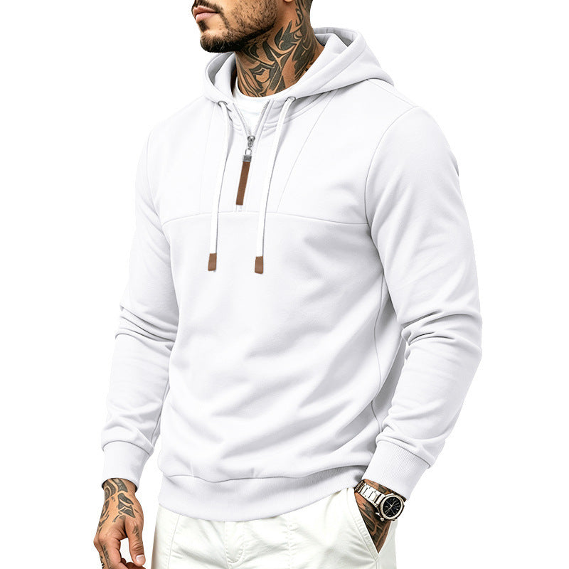 Herren Moderner Halbzip-Hoodie aus French Terry mit Zierriegel und Kordelzug Drune