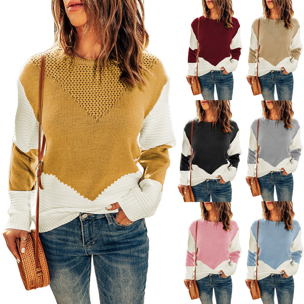 Damen Strickpullover mit modernem Farbblock und strukturiertem Design Drune