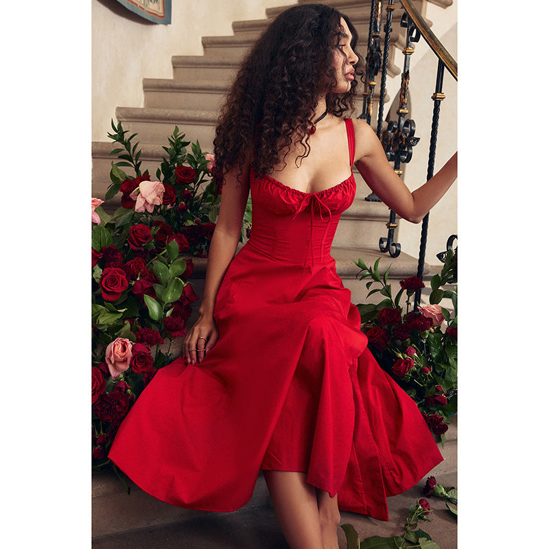 Damen Elegantes Langarm-Maxikleid mit gerafftem Oberteil und A-Linien-Silhouette Drune