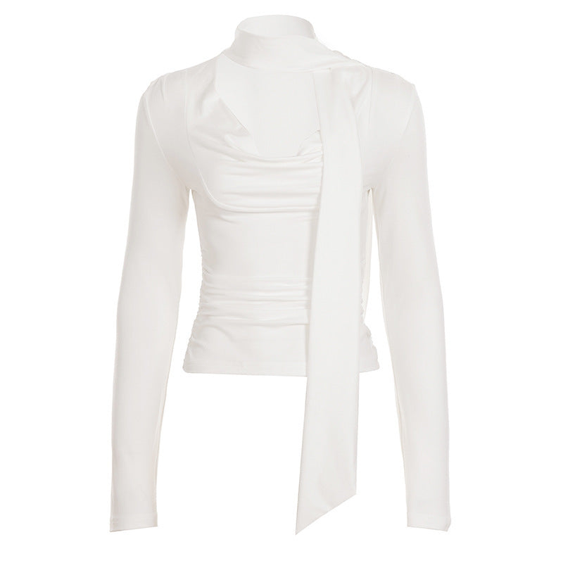 Damen Tailliertes Langarmshirt mit Schluppe und drapiertem Ausschnitt Drune