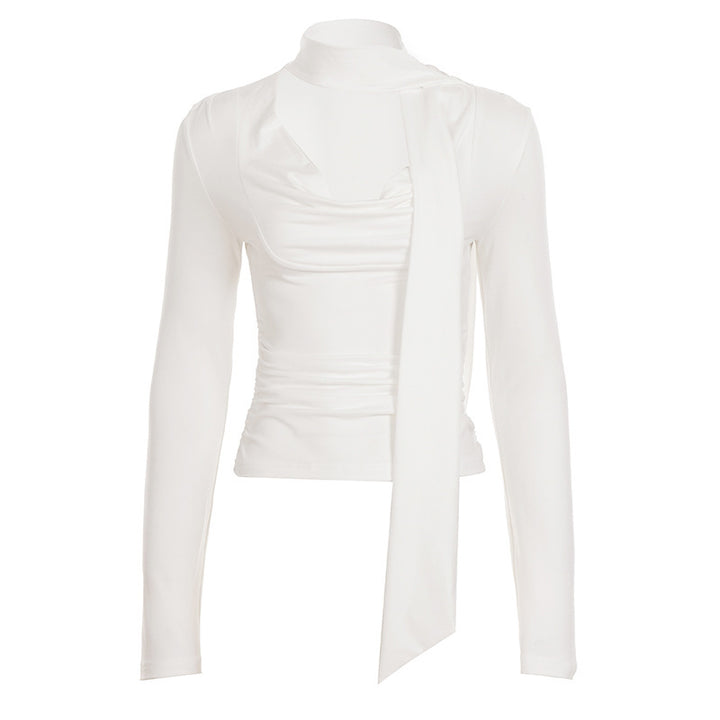 Damen Tailliertes Langarmshirt mit Schluppe und drapiertem Ausschnitt Drune