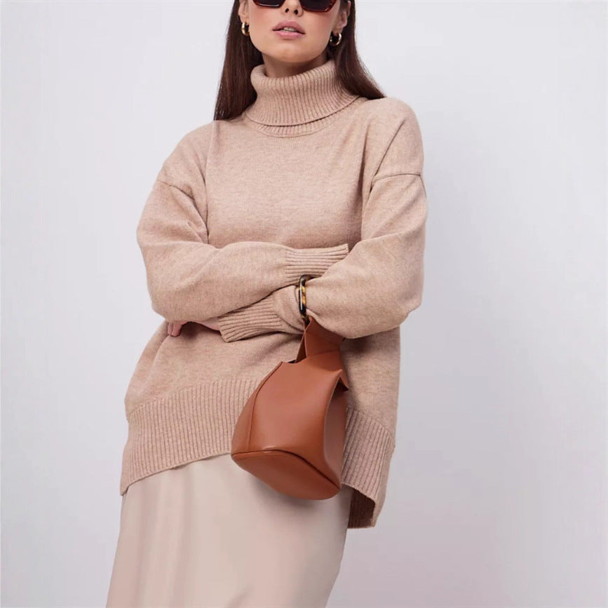 Damen Boxy-Rollkragenpullover aus feinem Feinstrick mit überschnittener Schulter Drune