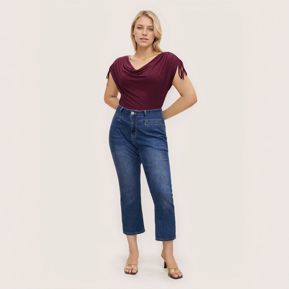 Damen elegantes Oberteil mit lässigem Drapierung und seitlichen Bindebändern Drune