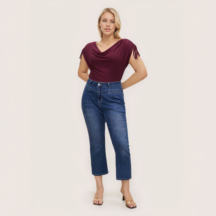 Damen elegantes Oberteil mit lässigem Drapierung und seitlichen Bindebändern Drune