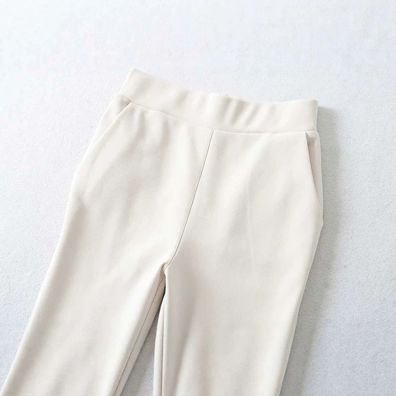 Damen Hochtaillierte Stretch-Schlaghose mit weitem ausgestelltem Saum Drune