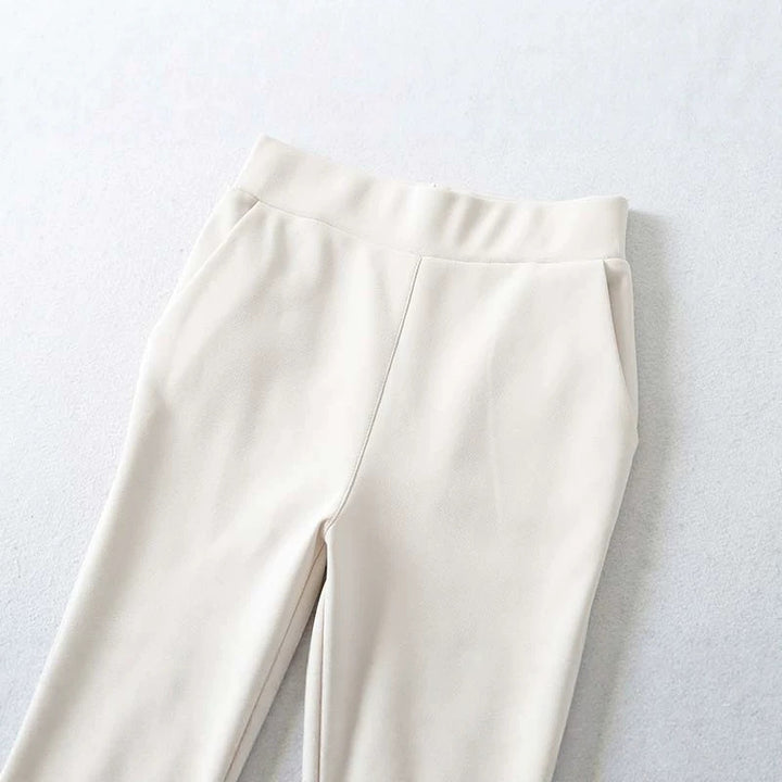 Damen Hochtaillierte Stretch-Schlaghose mit weitem ausgestelltem Saum Drune